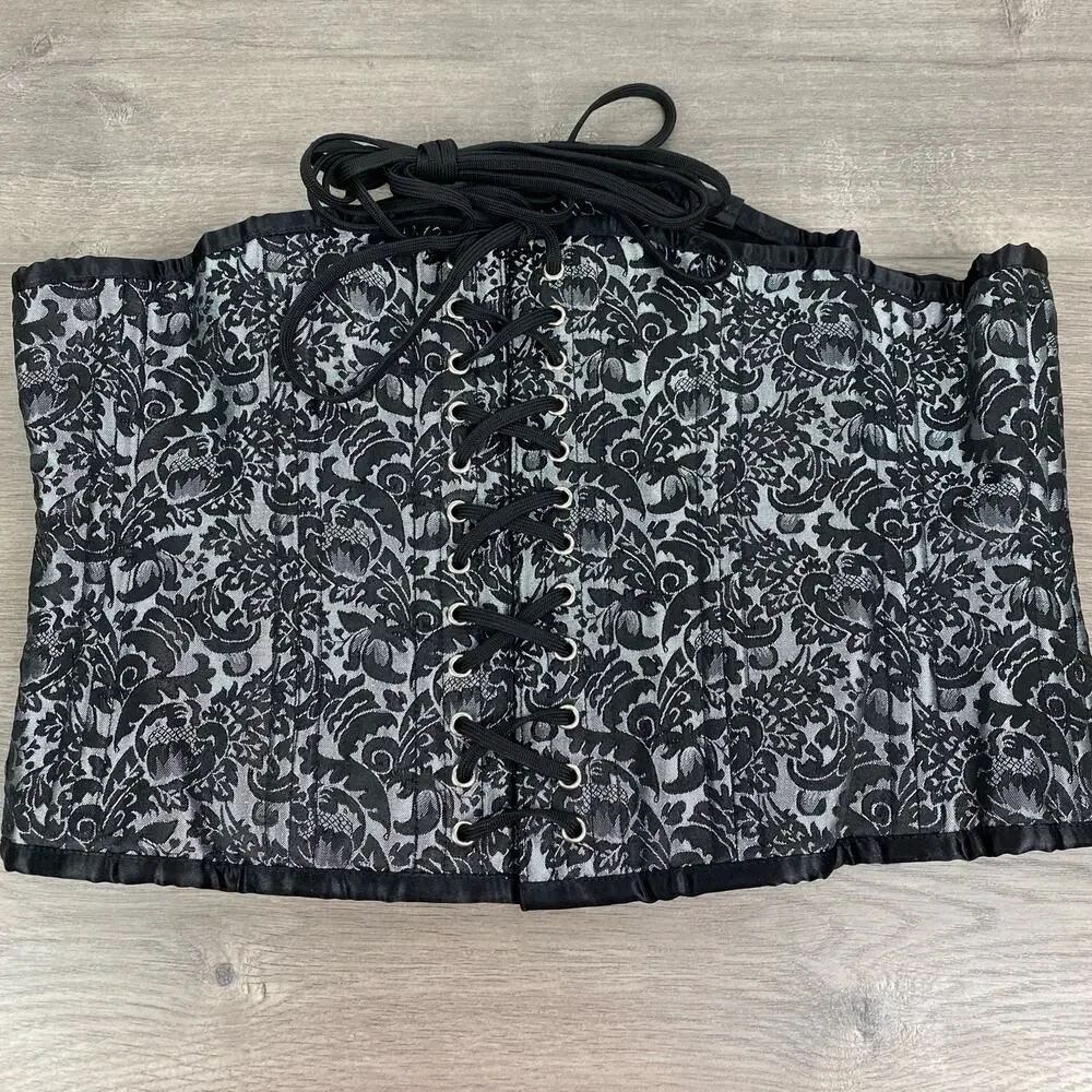 Black&Gray Paisley Brocade Lace Up Corset Sz.36